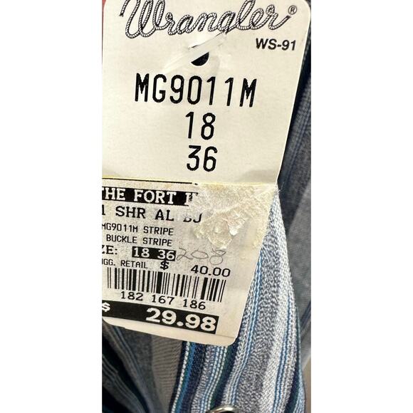 VTG 90s Wrangler Gold Buckle Men’s Size 18-36 XXL Western Striped L/S Shirt - Picture 4 of 4